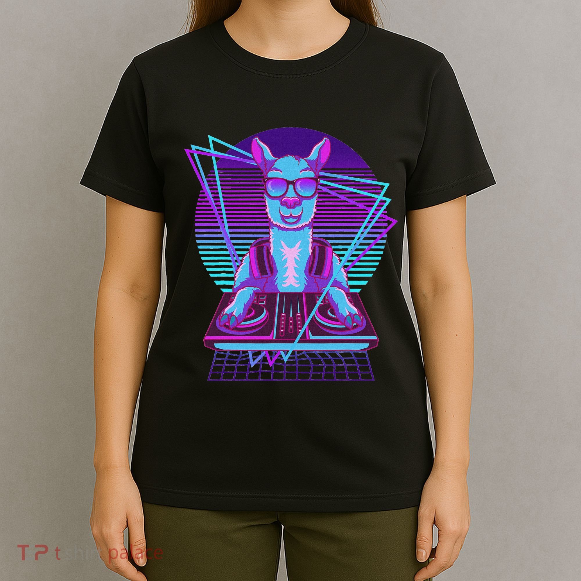 Vaporwave Llama Dj Turntable Sunglass Llama T-Shirt