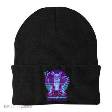 Vaporwave Llama Dj Turntable Sunglass Llama Beanie