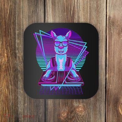 Vaporwave Llama Dj Turntable Sunglass Llama Coaster