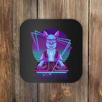 Vaporwave Llama Dj Turntable Sunglass Llama Coaster thumb 0