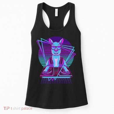 Vaporwave Llama Dj Turntable Sunglass Llama Women's Tank Top