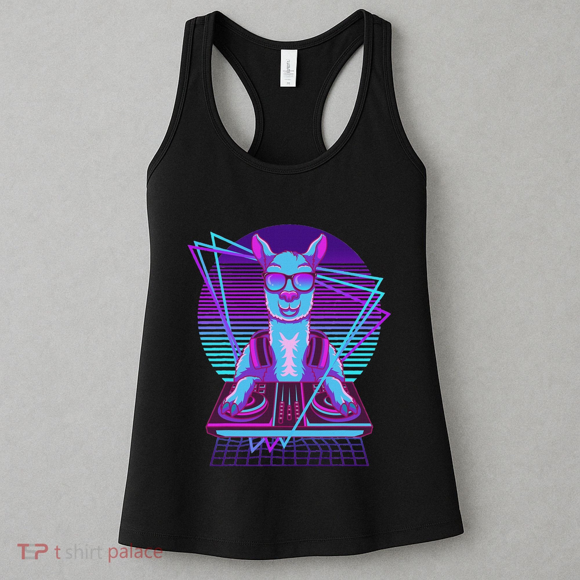 Vaporwave Llama Dj Turntable Sunglass Llama Women's Tank Top