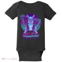 Vaporwave Llama Dj Turntable Sunglass Llama Baby Bodysuit thumb 0