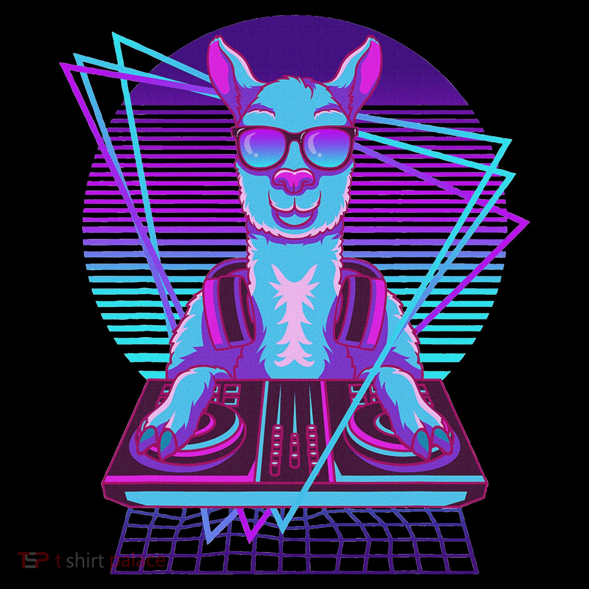 Vaporwave Llama Dj Turntable Sunglass Llama Baby Bodysuit