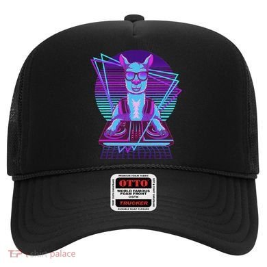 Vaporwave Llama Dj Turntable Sunglass Llama Hat
