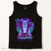 Vaporwave Llama Dj Turntable Sunglass Llama Tank Top thumb 2