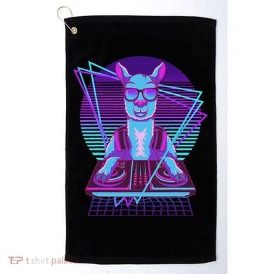 Vaporwave Llama Dj Turntable Sunglass Llama Golf Towel
