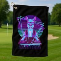 Vaporwave Llama Dj Turntable Sunglass Llama Golf Towel thumb 1