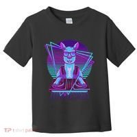 Vaporwave Llama Dj Turntable Sunglass Llama Toddler T-Shirt thumb 0