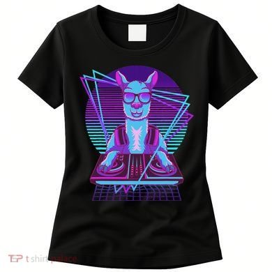 Vaporwave Llama Dj Turntable Sunglass Llama Women's T-Shirt