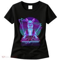 Vaporwave Llama Dj Turntable Sunglass Llama Women's T-Shirt thumb 0