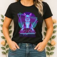Vaporwave Llama Dj Turntable Sunglass Llama Women's T-Shirt thumb 2