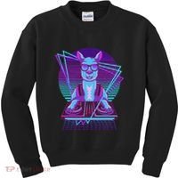 Vaporwave Llama Dj Turntable Sunglass Llama Kids Sweatshirt thumb 0