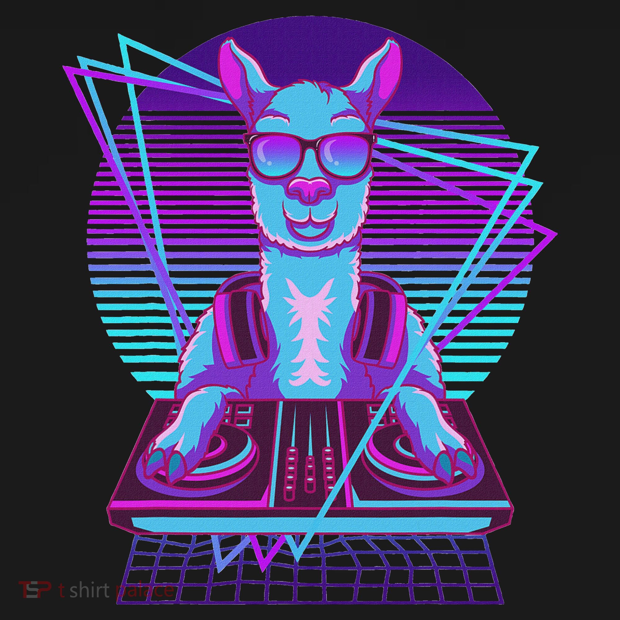 Vaporwave Llama Dj Turntable Sunglass Llama Kids Hoodie