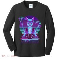 Vaporwave Llama Dj Turntable Sunglass Llama Kids Long Sleeve Shirt thumb 0