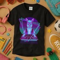 Vaporwave Llama Dj Turntable Sunglass Llama Kids T-Shirt thumb 3