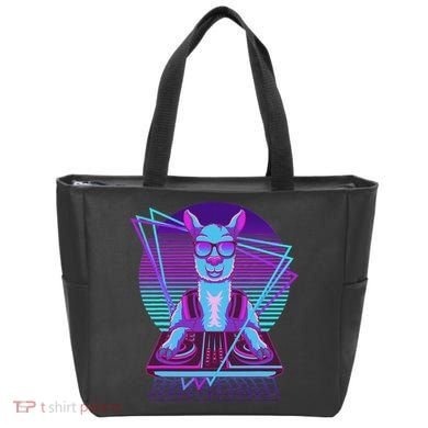 Vaporwave Llama Dj Turntable Sunglass Llama Tote Bag
