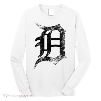 Vintage Letter D Detroit Michigan 313 Area Code Black Long Sleeve Shirt