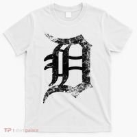 Vintage Letter D Detroit Michigan 313 Area Code Black T-Shirt thumb 0