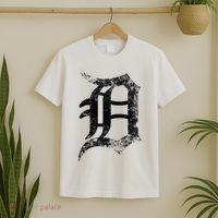 Vintage Letter D Detroit Michigan 313 Area Code Black T-Shirt thumb 2