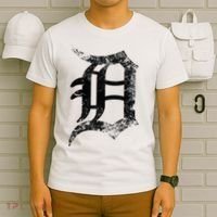 Vintage Letter D Detroit Michigan 313 Area Code Black T-Shirt thumb 6