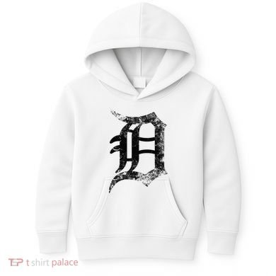Vintage Letter D Detroit Michigan 313 Area Code Black Kids Hoodie