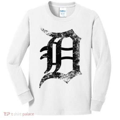 Vintage Letter D Detroit Michigan 313 Area Code Black Kids Long Sleeve Shirt