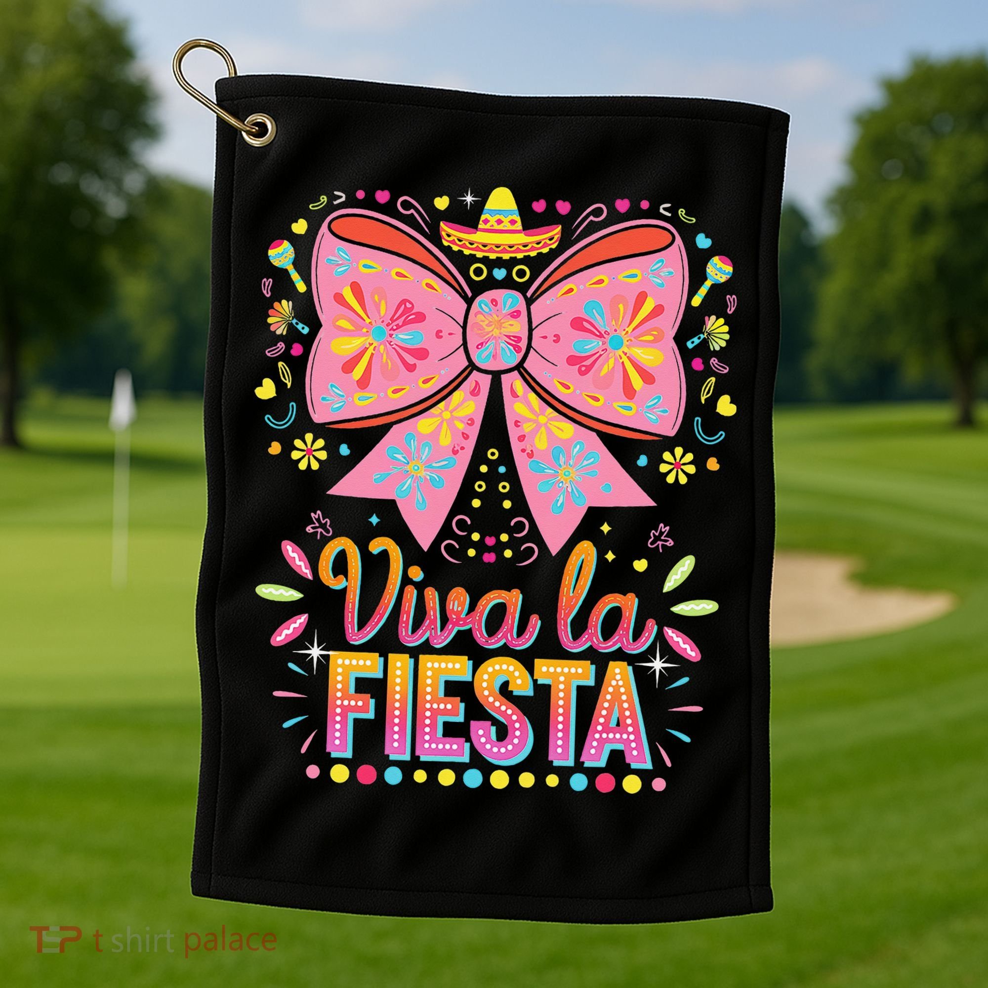 Viva La Fiesta Coquette Bow Cinco De Mayo Mexican Golf Towel