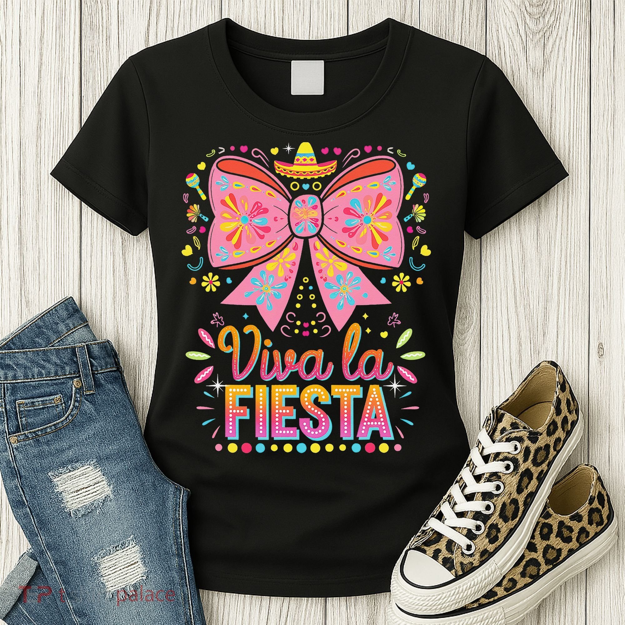 Viva La Fiesta Coquette Bow Cinco De Mayo Mexican Women's T-Shirt