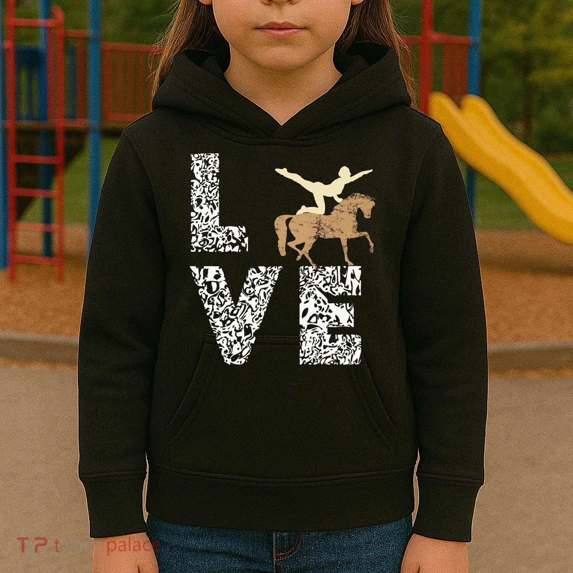 Vaulting Love Horseback Equestrian Horse Riding Acrobatics Kids Hoodie