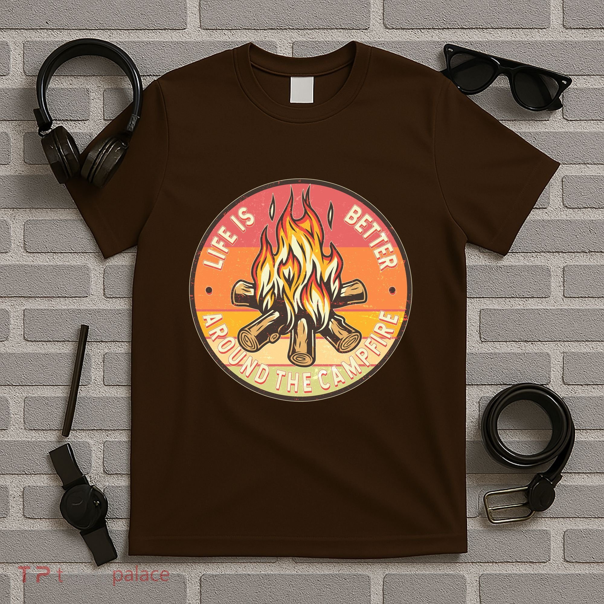 Vintage Life Is Better Around The Campfire Emblem T-Shirt