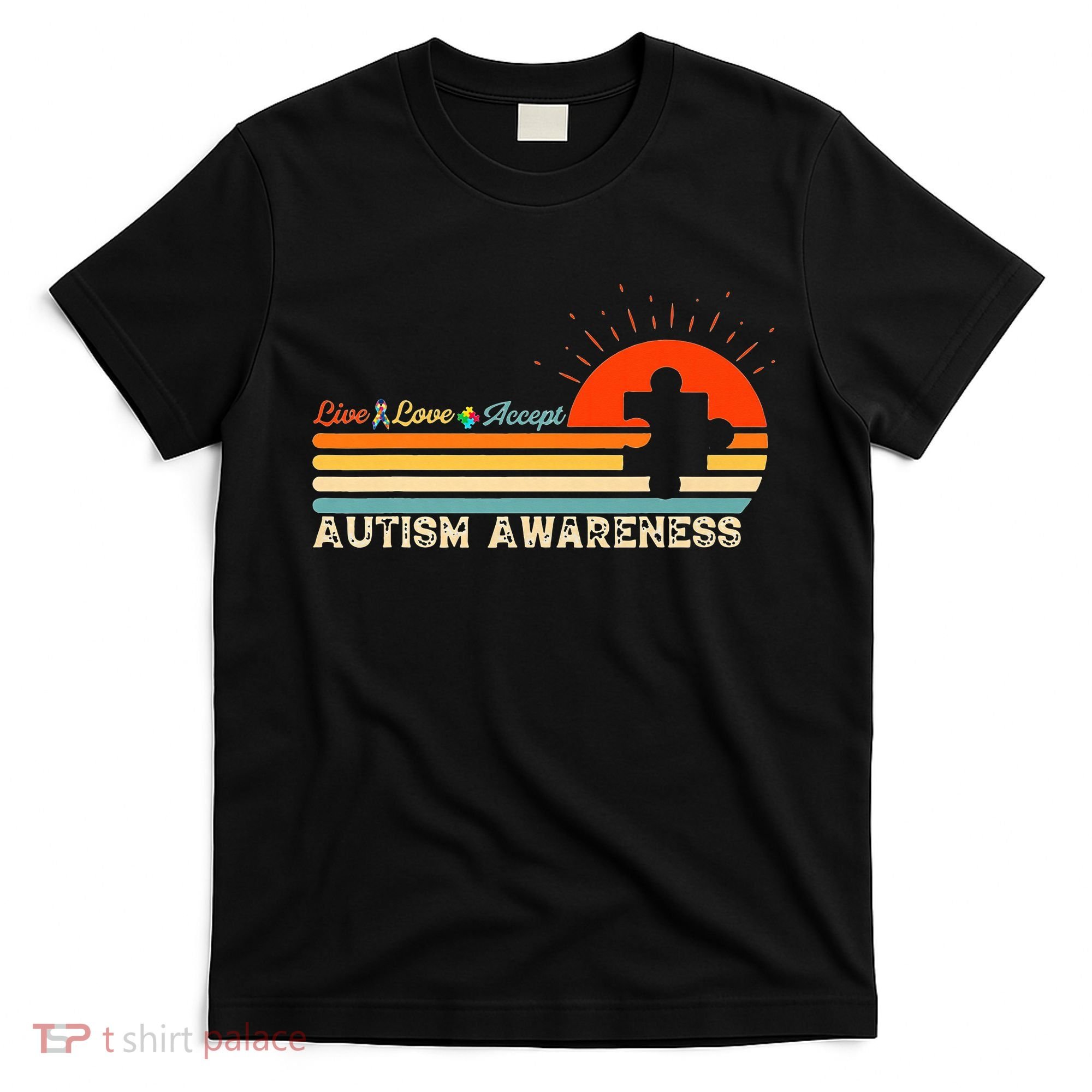 Vintage Live Love Accept Autism Puzzle Autism Awareness T-Shirt