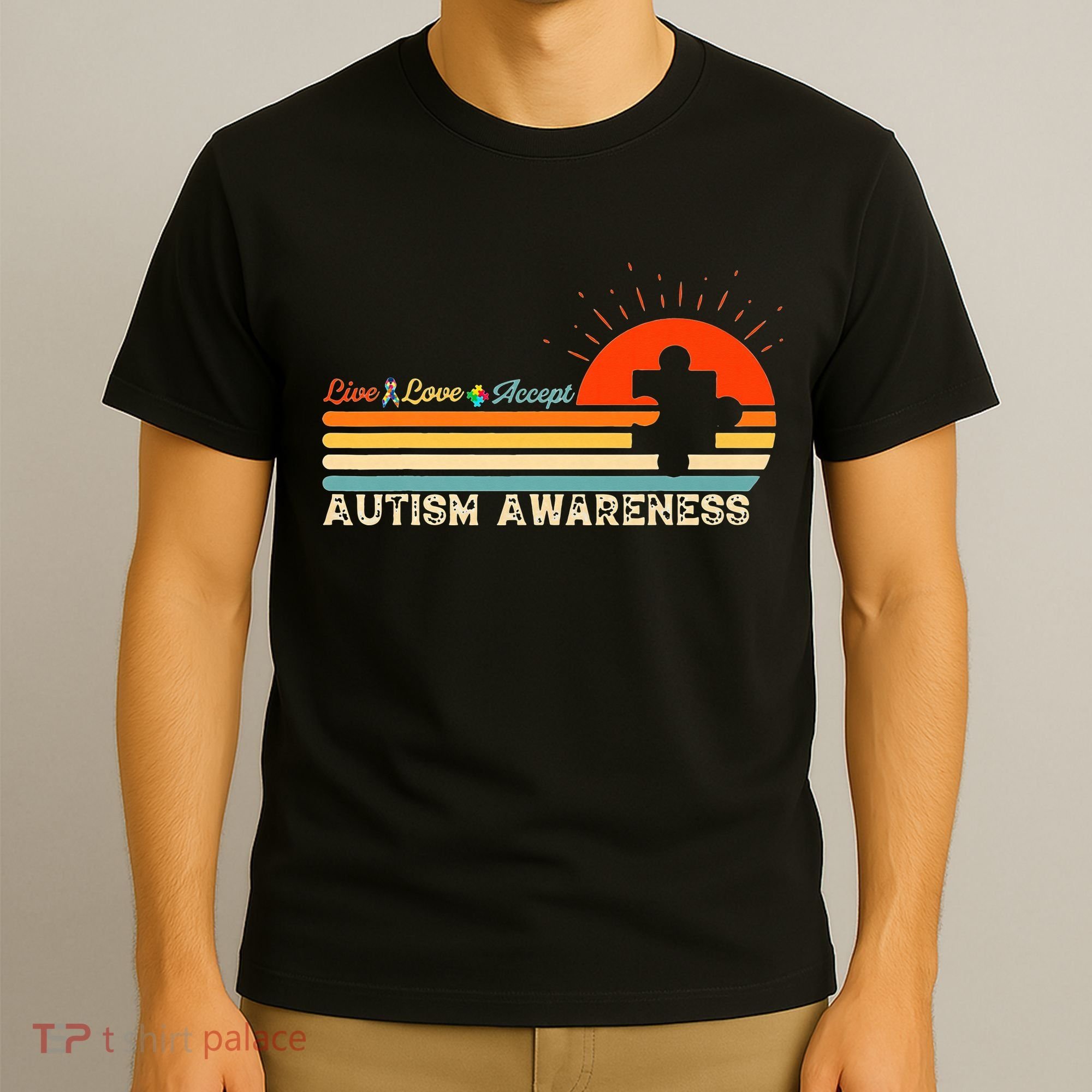 Vintage Live Love Accept Autism Puzzle Autism Awareness T-Shirt