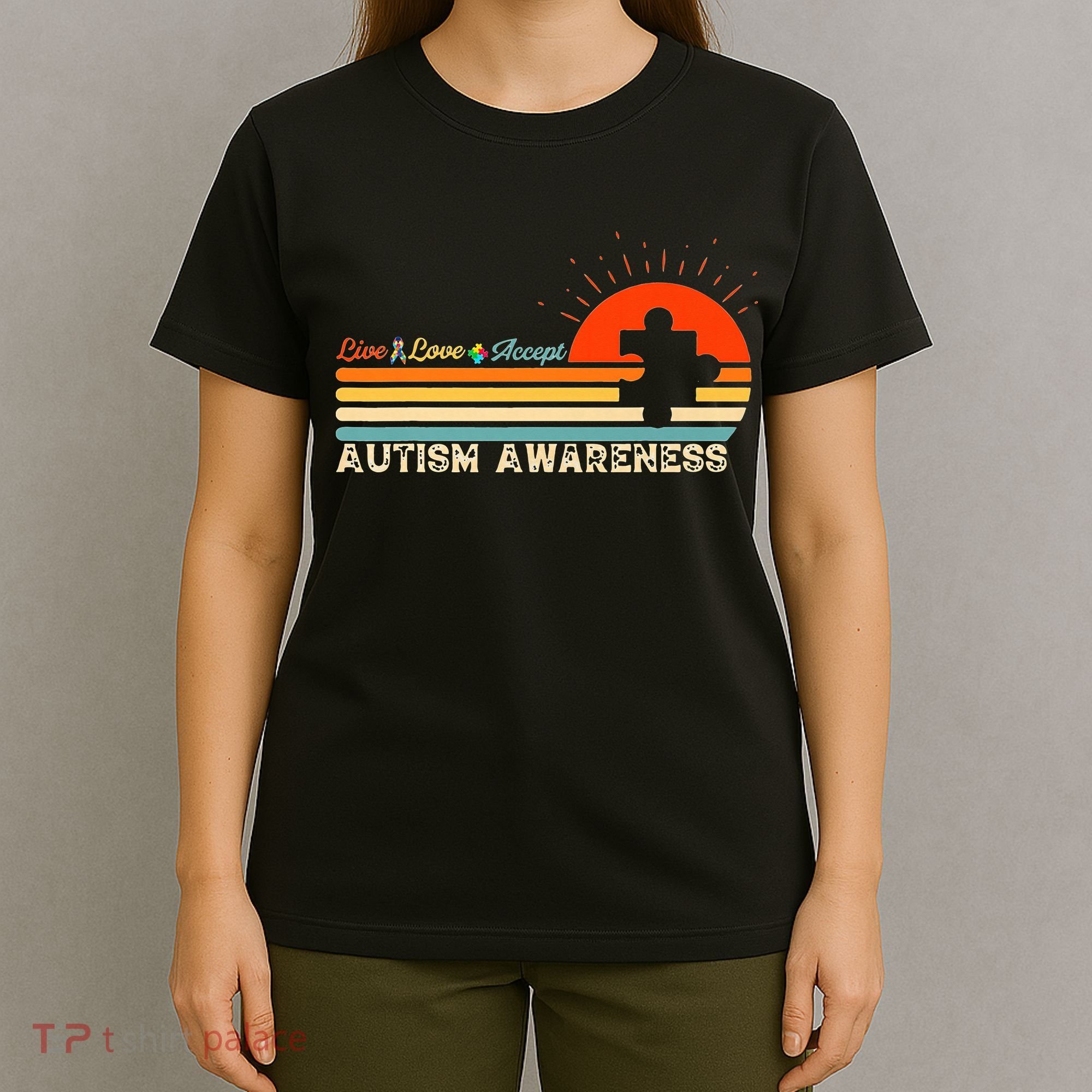 Vintage Live Love Accept Autism Puzzle Autism Awareness T-Shirt