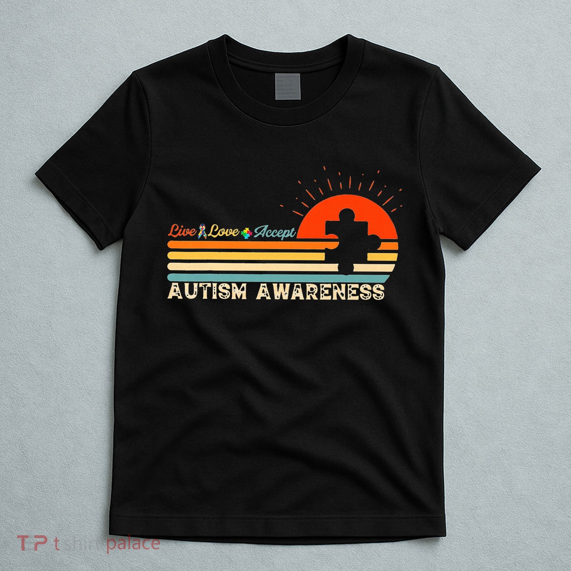 Vintage Live Love Accept Autism Puzzle Autism Awareness T-Shirt