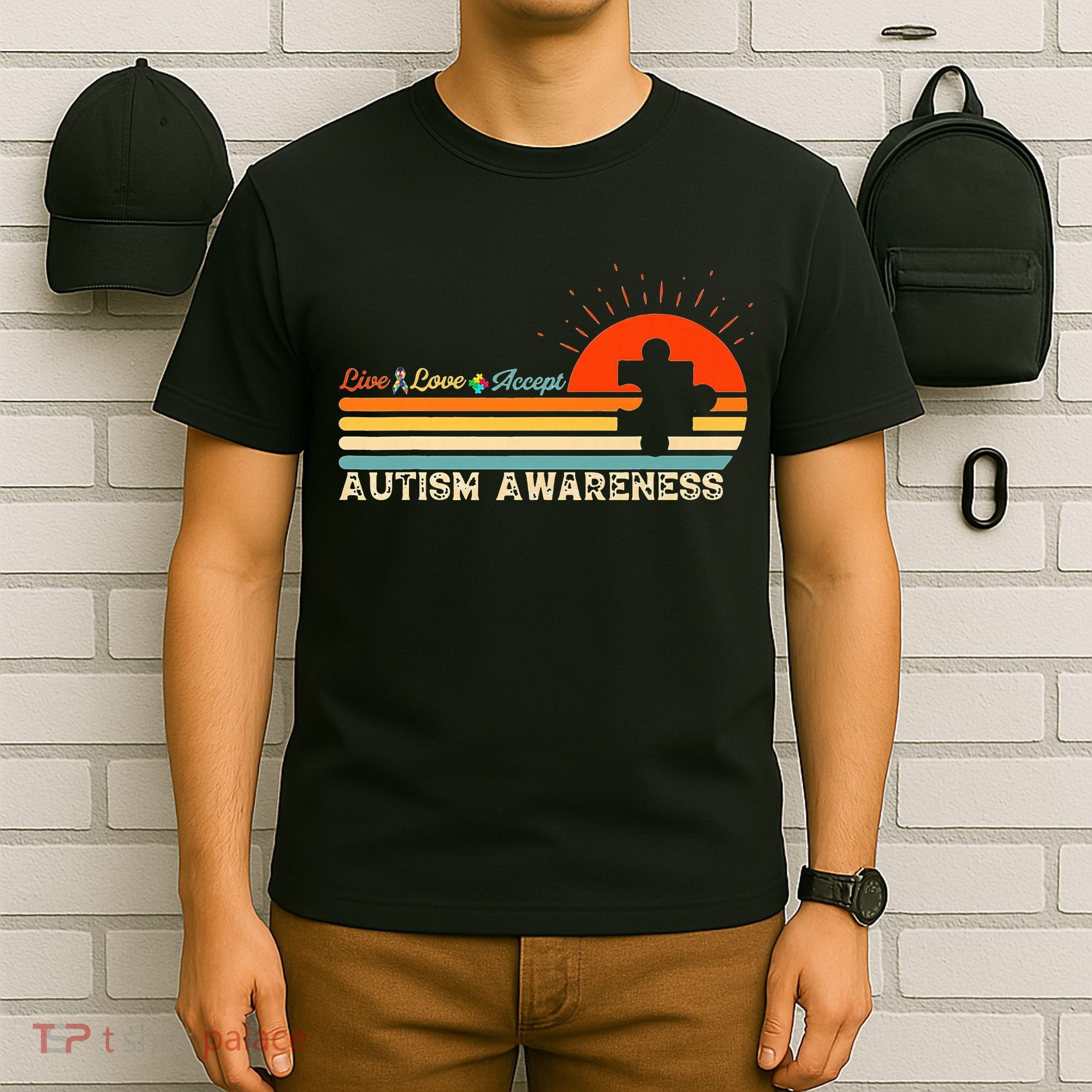 Vintage Live Love Accept Autism Puzzle Autism Awareness T-Shirt