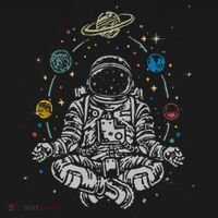 Vintage Lotus Meditating Astronaut Zen Yoga Planets Universe T-Shirt thumb 7
