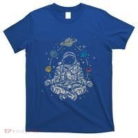 Vintage Lotus Meditating Astronaut Zen Yoga Planets Universe Gift T-Shirt thumb 0