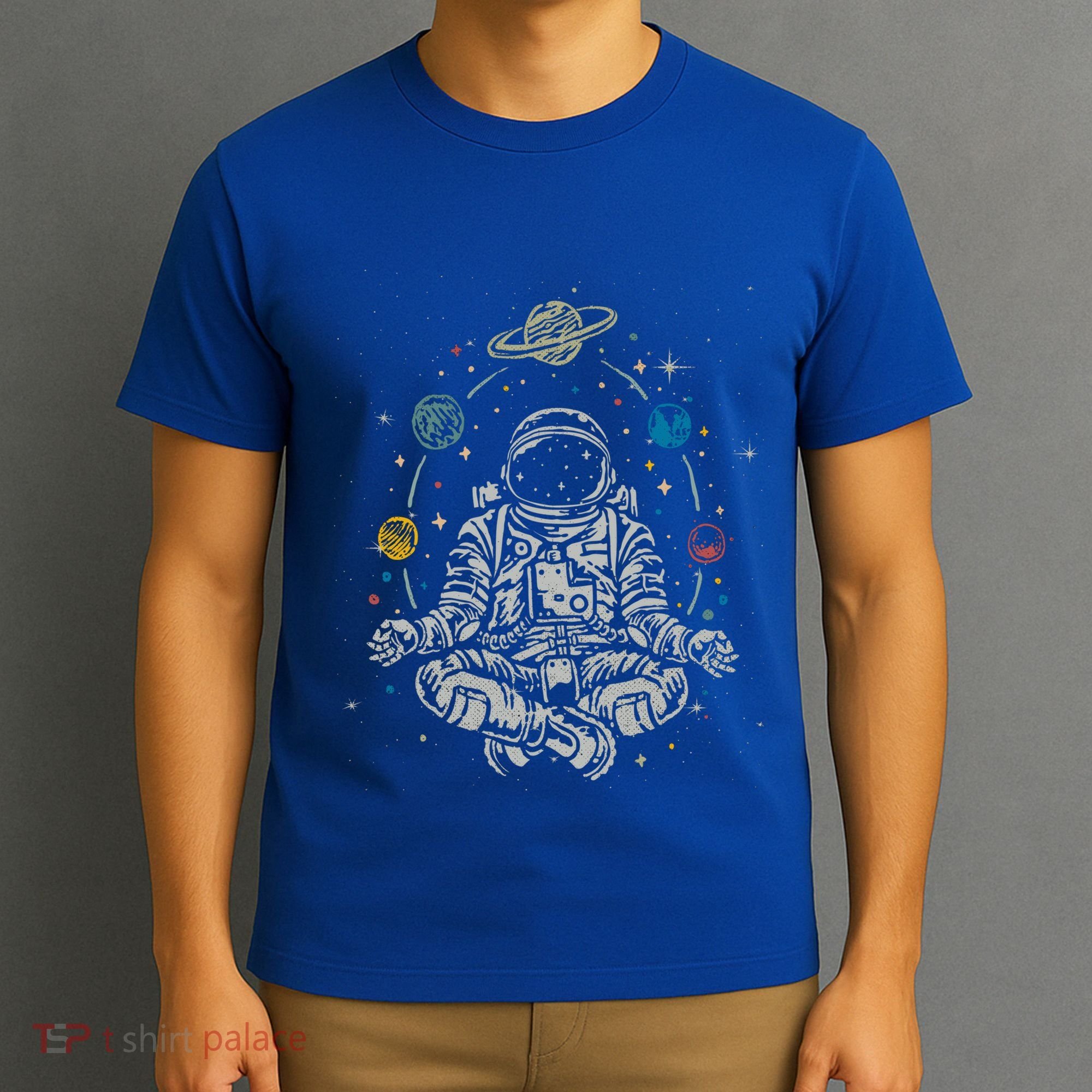 Vintage Lotus Meditating Astronaut Zen Yoga Planets Universe Gift T-Shirt
