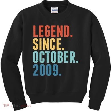 Vintage Legend Since October 2009 Birthday Kids Sweatshirt