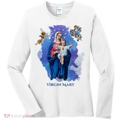 Virgin Mary Angel Religious Gift Art Women's Long Sleeve Shirt