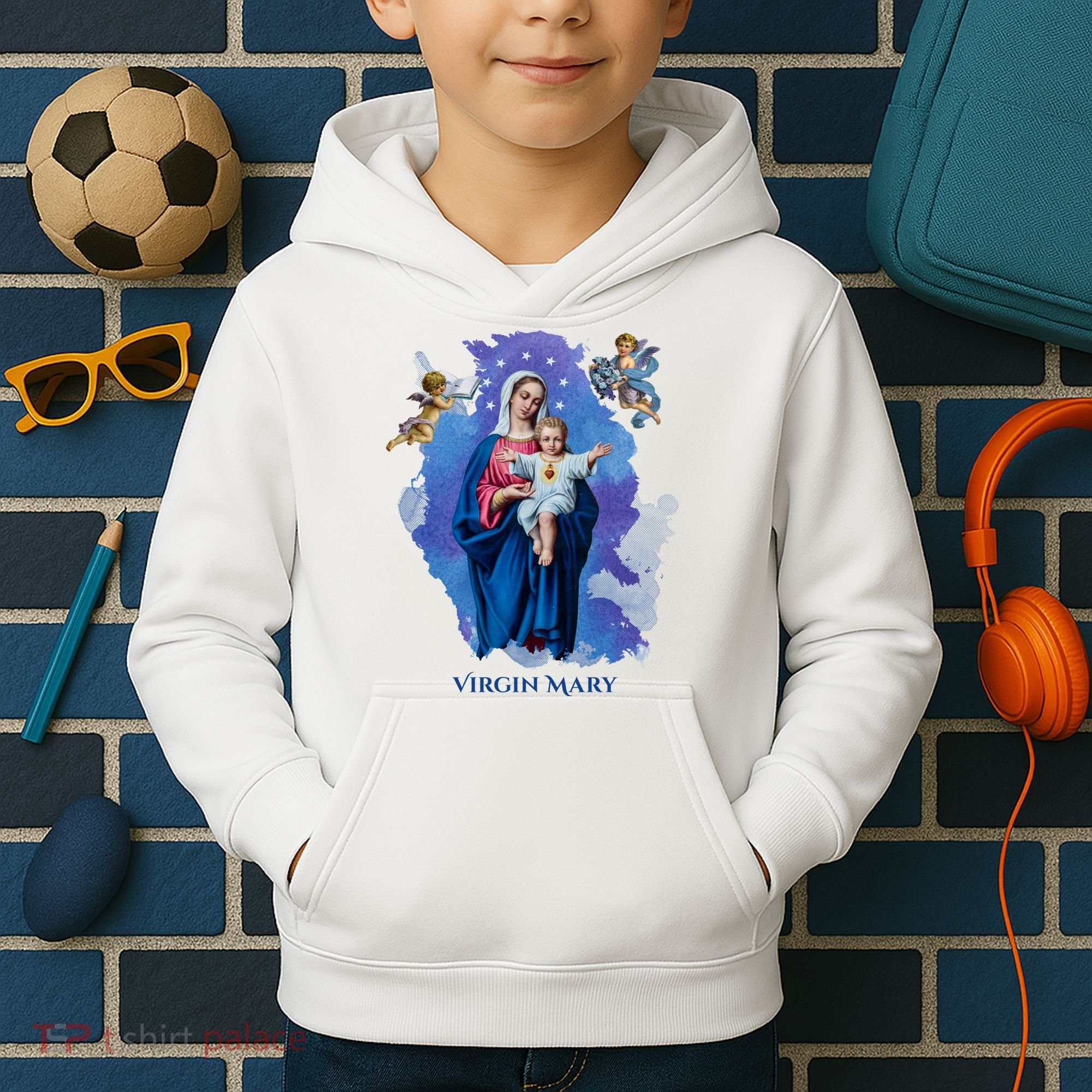 Virgin Mary Angel Religious Gift Art Kids Hoodie