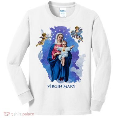 Virgin Mary Angel Religious Gift Art Kids Long Sleeve Shirt