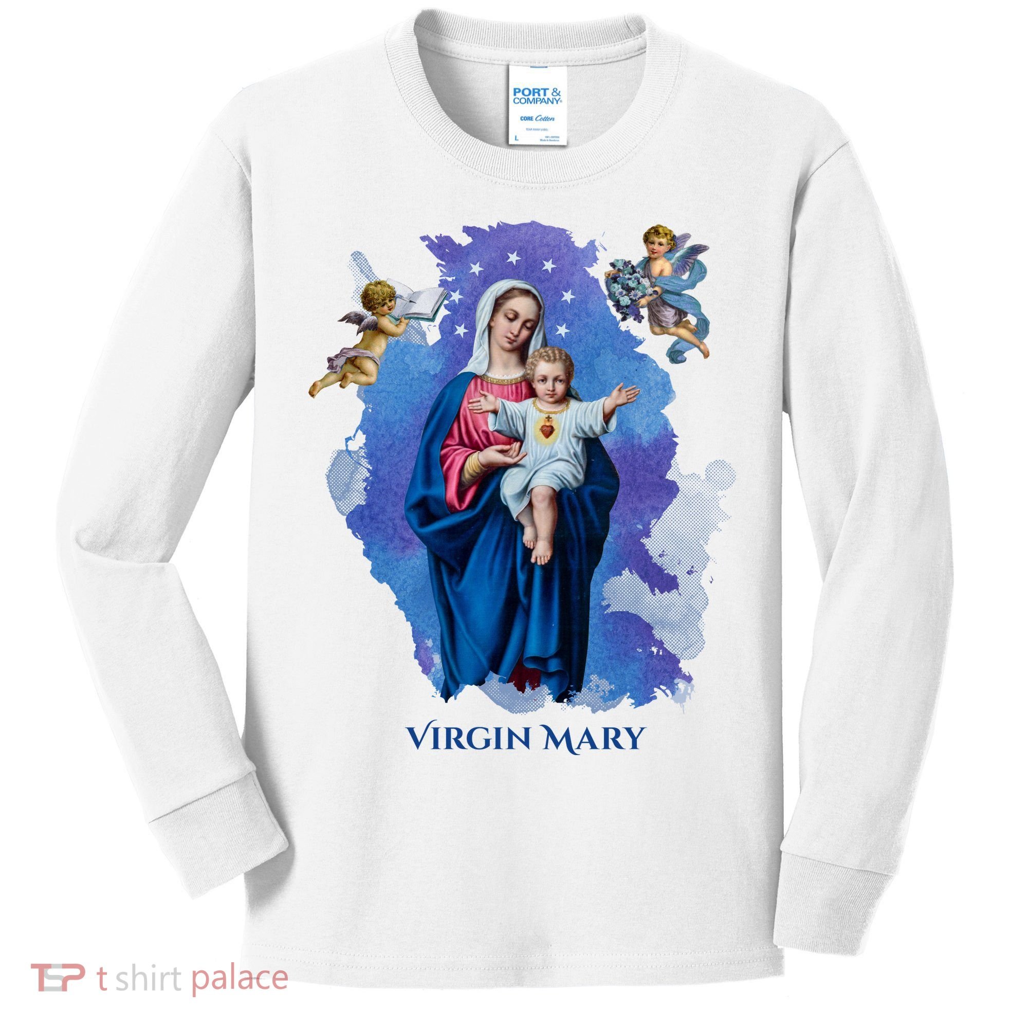 Virgin Mary Angel Religious Gift Art Kids Long Sleeve Shirt