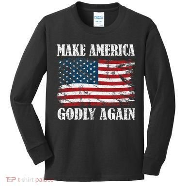 Vintage Make America Godly Again Kids Long Sleeve Shirt