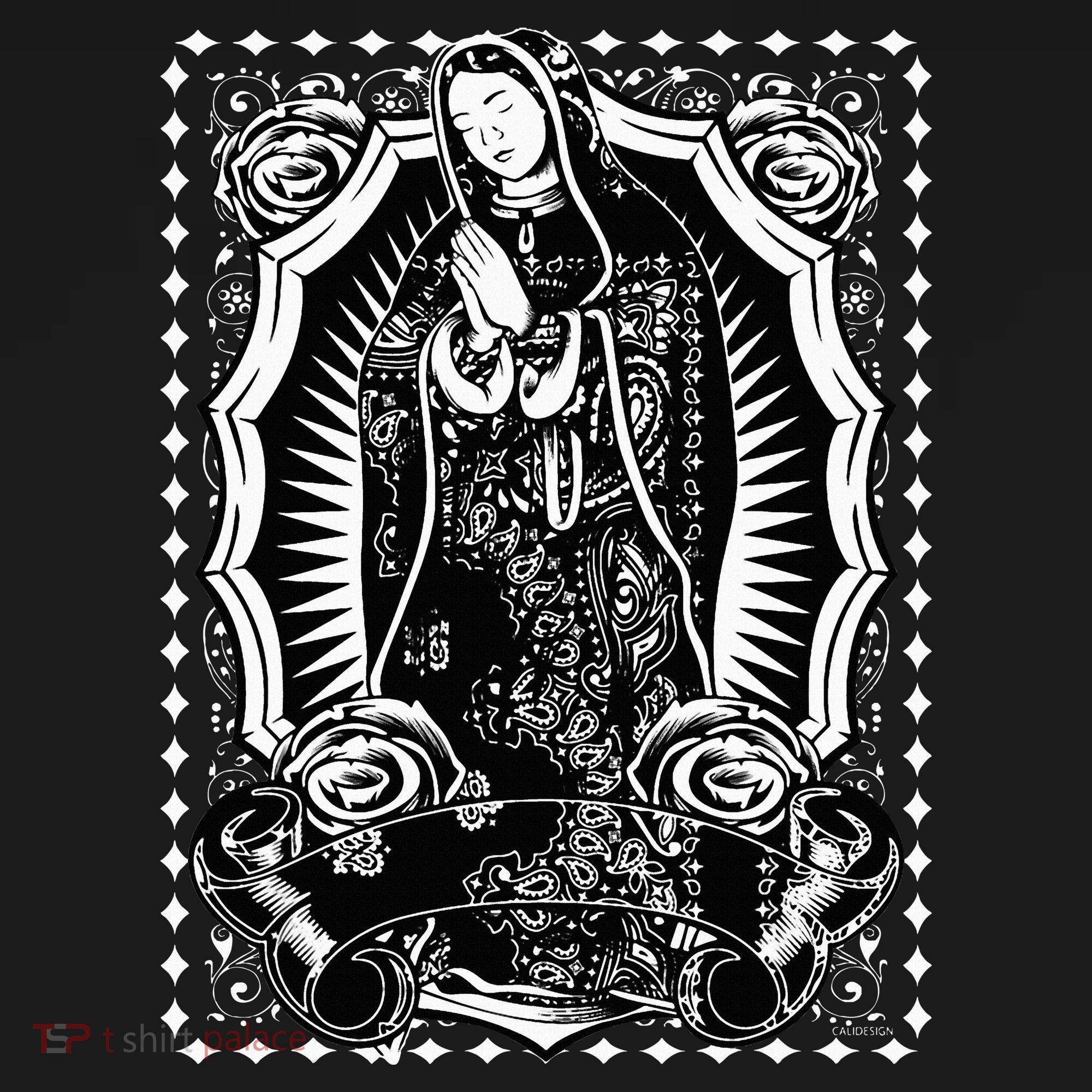 Virgin Mary Black White Bandana Print Chicano Art Cholo Toddler Hoodie