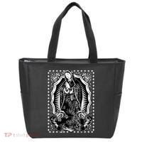 Virgin Mary Black White Bandana Print Chicano Art Cholo Tote Bag thumb 0