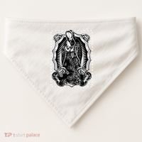 Virgin Mary Black White Bandana Print Chicano Art Cholo USA-Made Doggie Bandana thumb 0