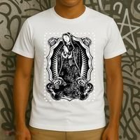 Virgin Mary Black White Bandana Print Chicano Art Cholo T-Shirt thumb 3
