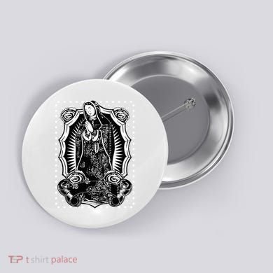Virgin Mary Black White Bandana Print Chicano Art Cholo Button